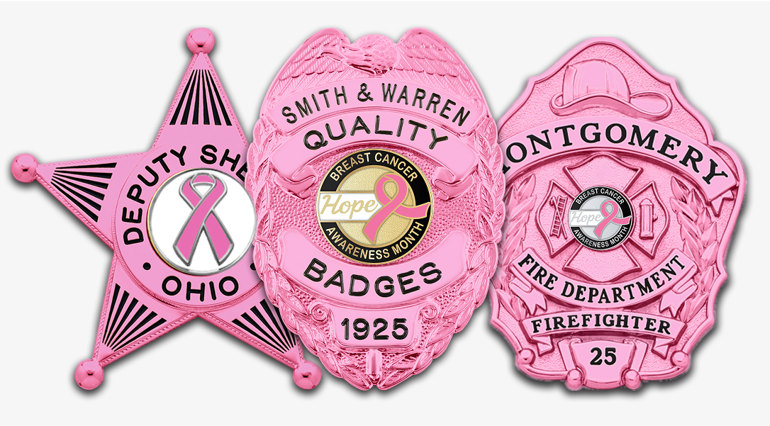 three pink breast cancer badges smith and warren badges